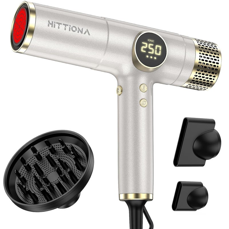 HITTIONA Infrared Ionic Hair Dryer with Diffuser - 2000W Dual Voltage Blow Dryer Gift for Women, Fast Drying, Lightweight & Low Noise, Red Light & Negative Ions, European Travel 110V-240V - Image 1